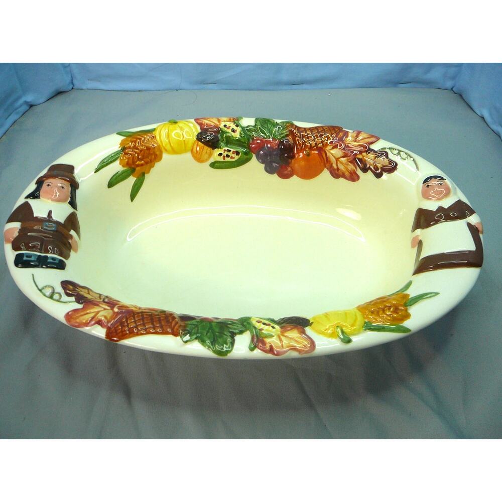 Publix Pilgrim Pair Oval Thanksgiving Serving  Bowl